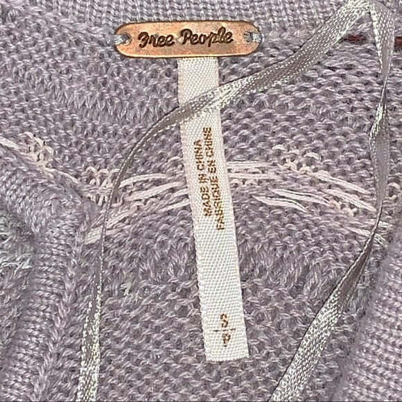 Free People Wool Fair Isle Shimmer Knit Sweater Top Gray Pink Blue S Cozy Winter - Picture 8 of 16